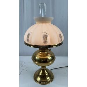 Aladdin Brass Table Lamp w/ Hand-Painted Milk Glass Shade – Model Works